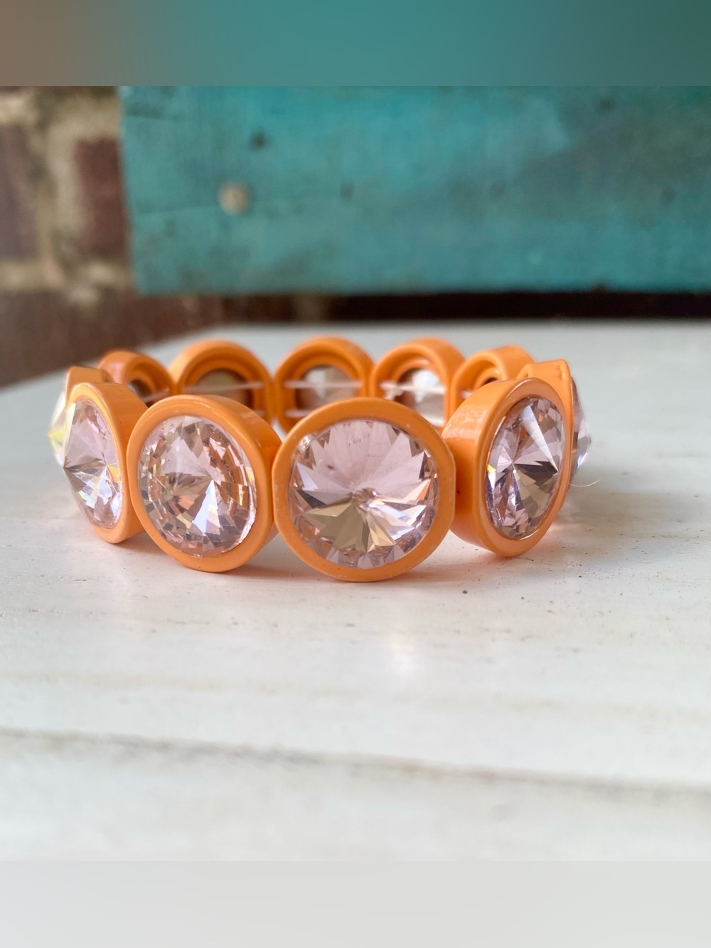 Chunky Gemstone Orange Bracelet - Stretchy